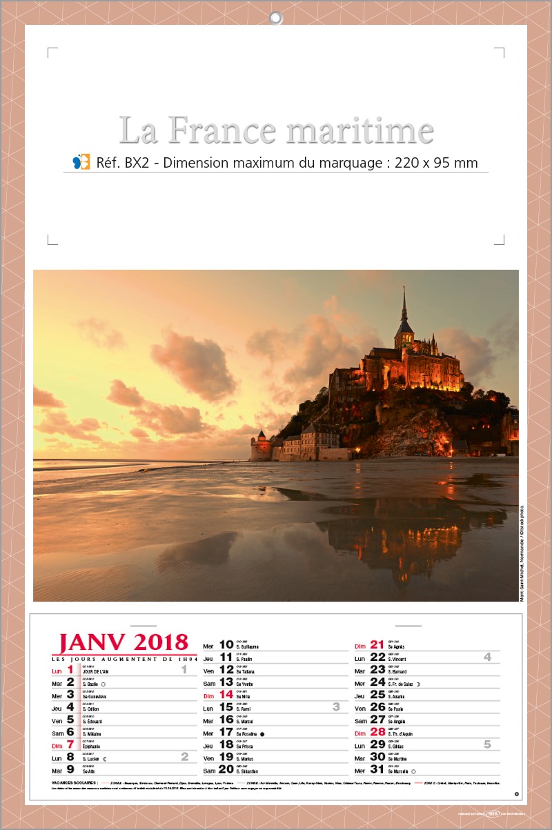 Bloc calendrier mensuel personnalisé avec 1 visuel - 26,6x40cm - LARGVISUEL