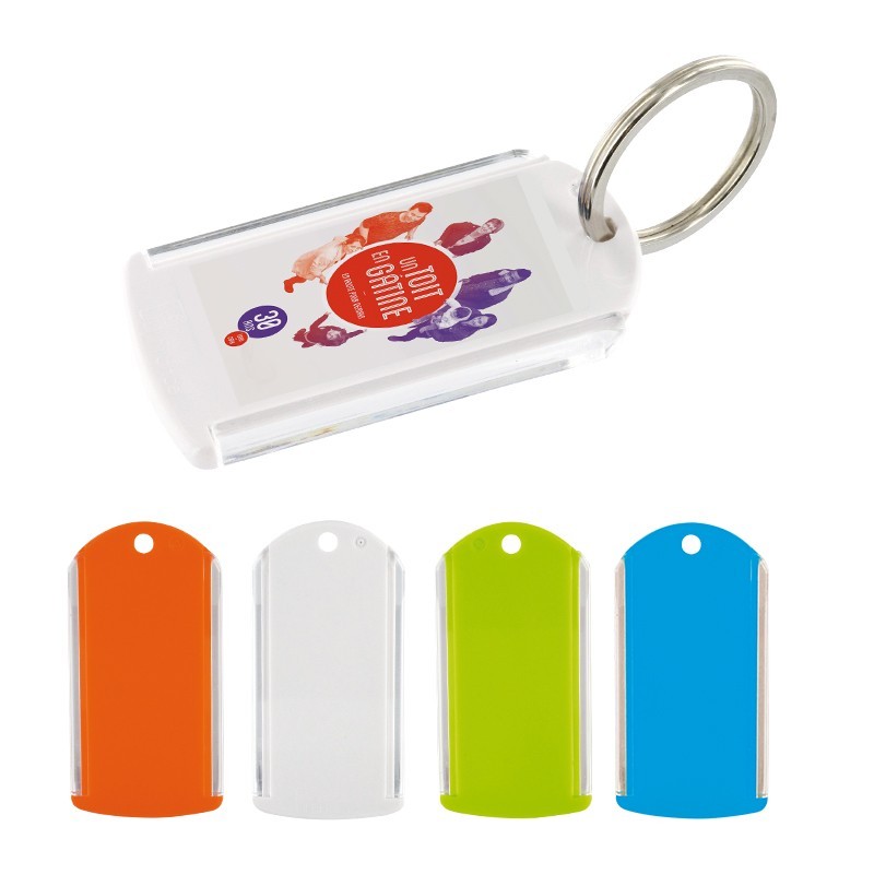 Porte-clés en plastique avec étiquette personnalisable