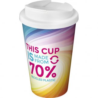 Mug double paroi 360 publicitaire en plastique recyclé avec couvercle anti-déversement - 350ml