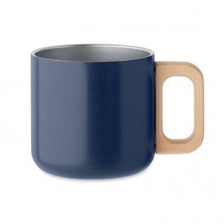 Mug double paroi promotionnel en inox recyclé avec poignée en bois - 350ml - ACERO